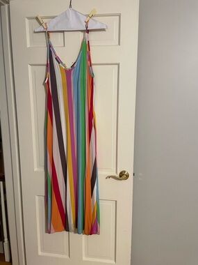 Striped Multi-Color Maxi Dress - Lightweight Summer Slip with shelf bra